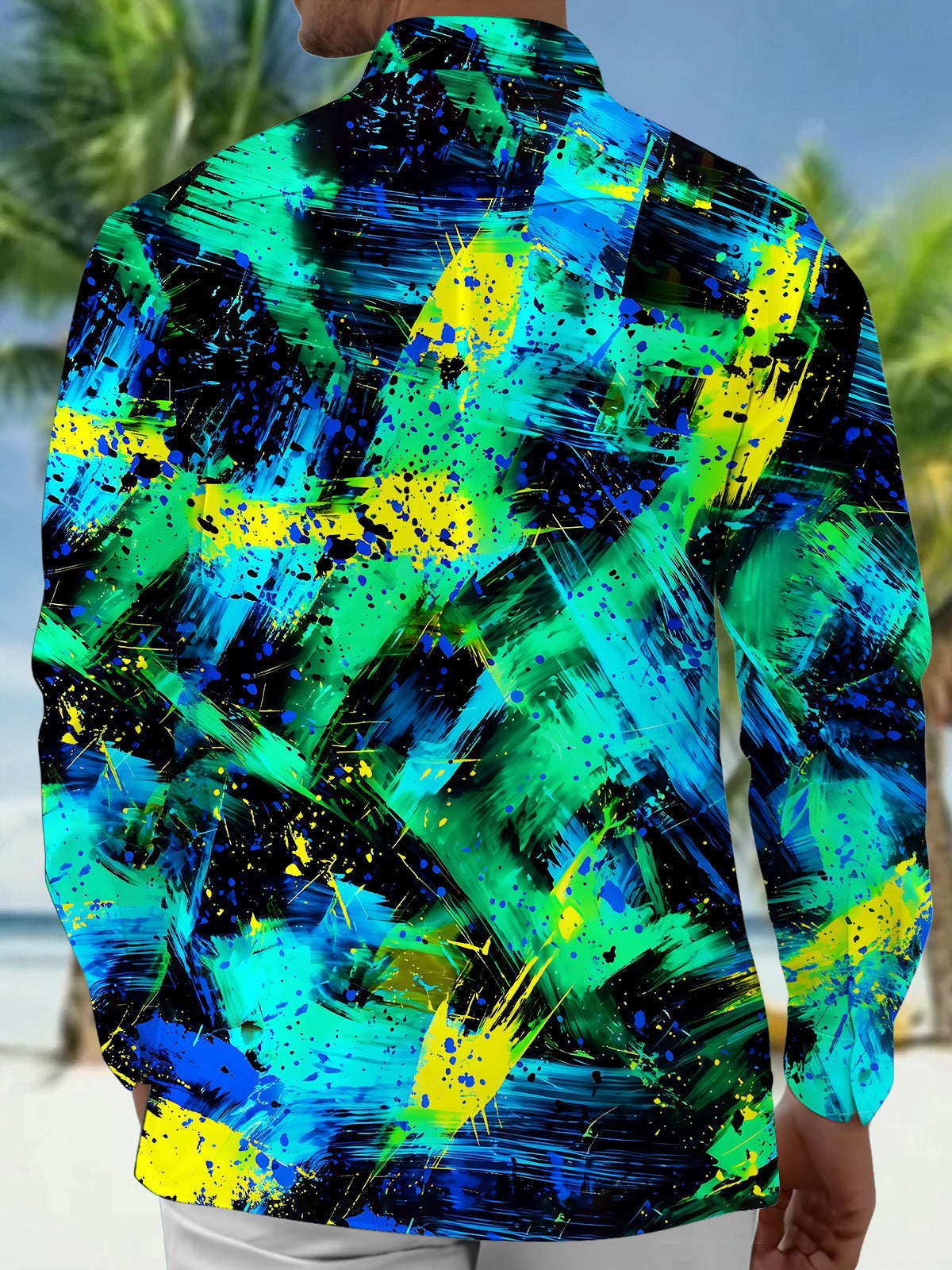 Oceanlyte Men's Tie Dye Abstract Paint Splatter Print Long Sleeve Shirt with Chest Pocket