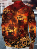 Oceanlyte Men's Printed Pirate Ships And Treasure Print Long Sleeve Shirt with Chest Pocket
