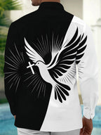 Oceanlyte Men's Graphic Peace Dove And Cross Print Long Sleeve Shirt with Chest Pocket