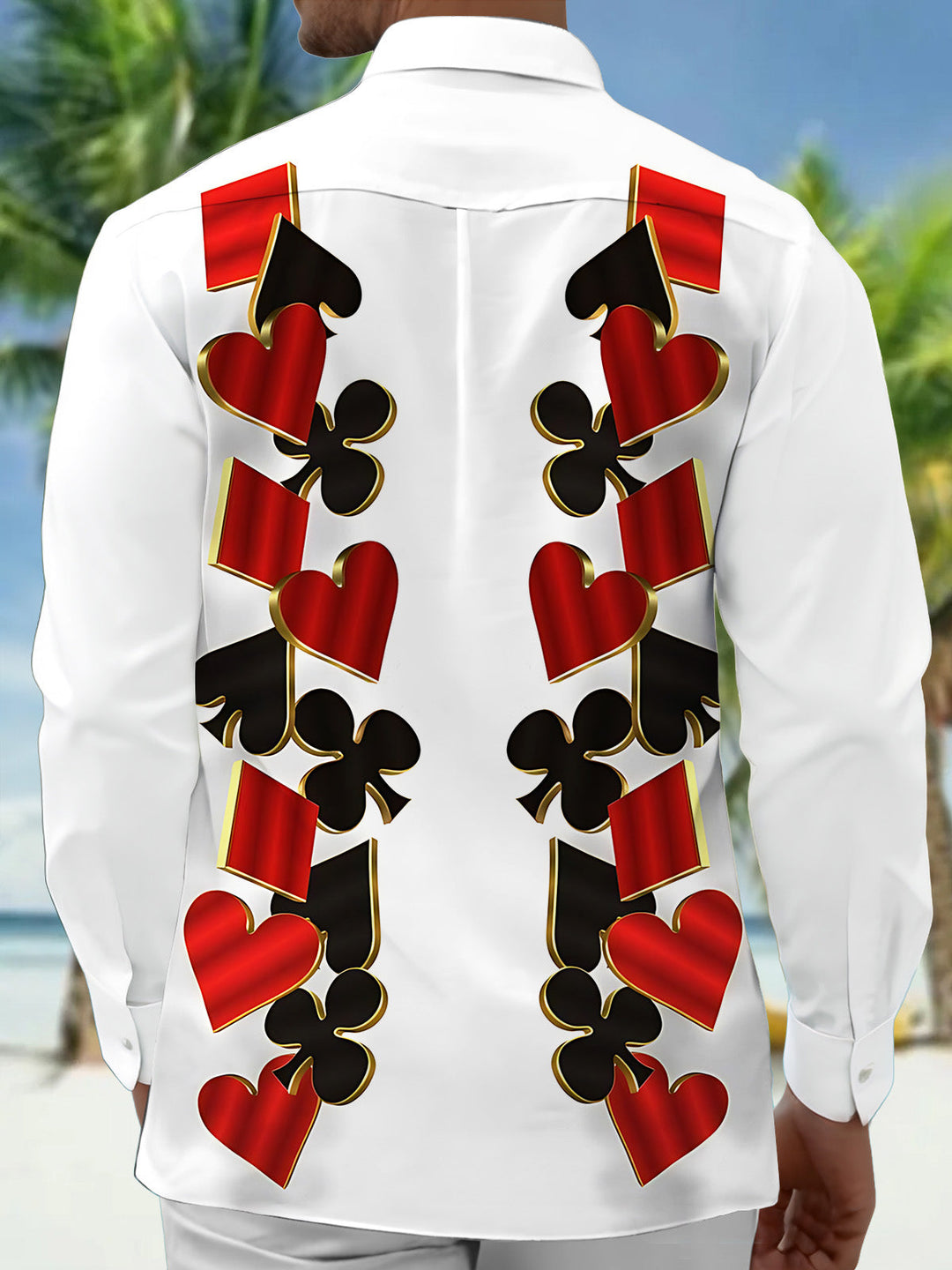 Oceanlyte Men's Graphic Playing Card Suits Print Long Sleeve Shirt with Chest Pocket