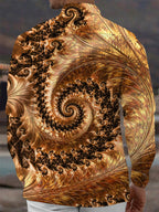 Oceanlyte Men's Patterned Fractal Spiral Design Print Long Sleeve Shirt with Chest Pocket