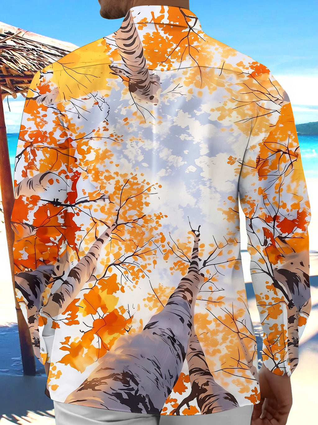 Oceanlyte Men's Printed Autumn Birch Forest Print Long Sleeve Shirt with Chest Pocket
