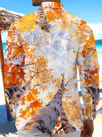 Oceanlyte Men's Printed Autumn Birch Forest Print Long Sleeve Shirt with Chest Pocket
