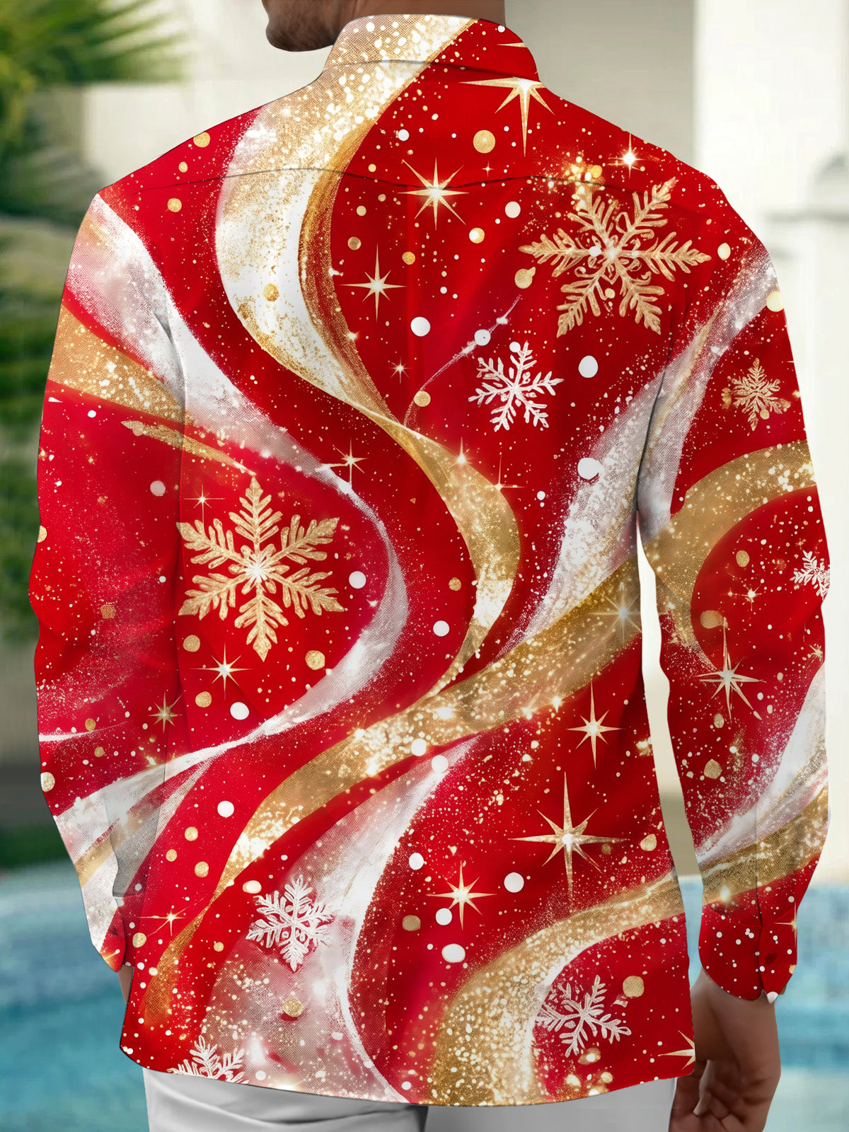Oceanlyte Men's Abstract Snowflakes And Gold Swirls Print Long Sleeve Shirt with Chest Pocket
