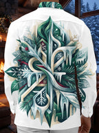 Oceanlyte Men's Printed Winter Icicle Pine And Snowflake Print Long Sleeve Shirt with Chest Pocket