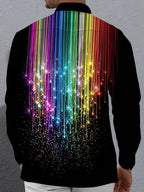Oceanlyte Men's Rainbow Gradient Lines With Sparkles Print Long Sleeve Shirt with Chest Pocket
