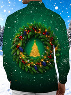 Oceanlyte Men's Christmas Wreath With Golden Tree Print Long Sleeve Shirt with Chest Pocket