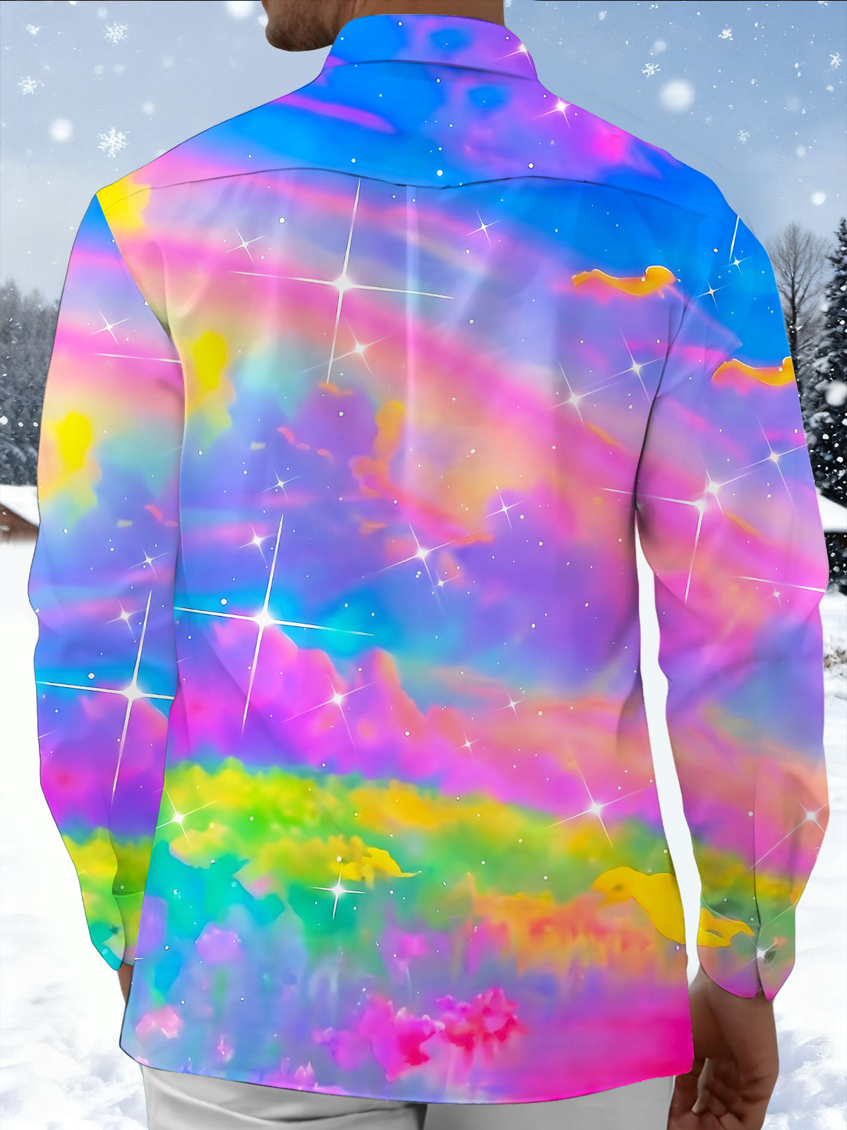 Oceanlyte Men's Tie Dye Galaxy Nebula Print Long Sleeve Shirt with Chest Pocket