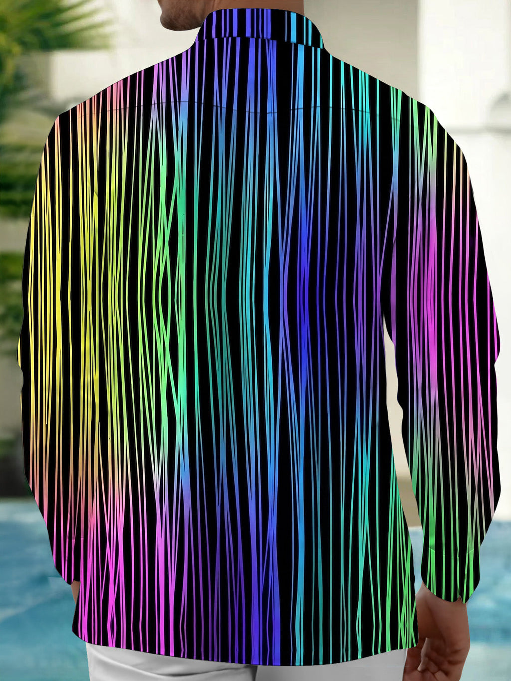 Oceanlyte Men's Striped Rainbow Vertical Stripes Print Long Sleeve Shirt with Chest Pocket
