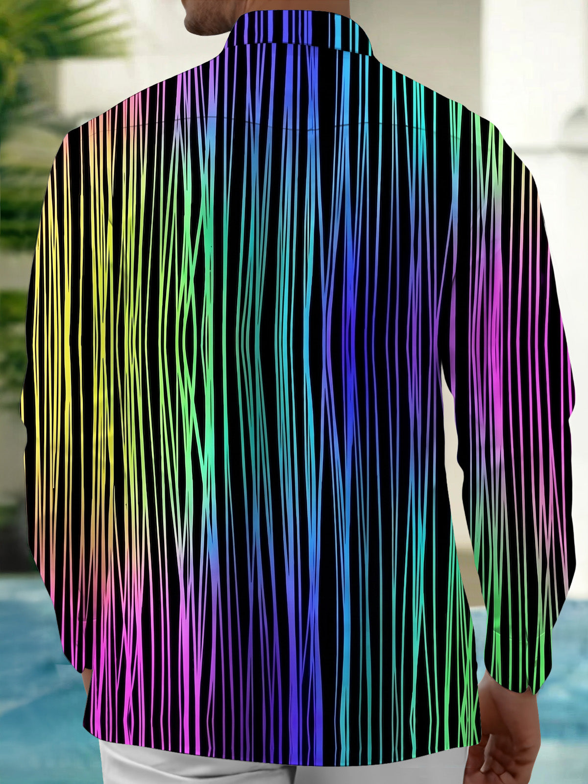 Oceanlyte Men's Striped Rainbow Vertical Stripes Print Long Sleeve Shirt with Chest Pocket