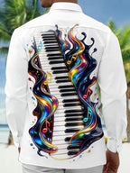 Oceanlyte Men's Graphic Piano Keyboard And Musical Notes Print Long Sleeve Shirt with Chest Pocket