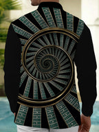 Oceanlyte Men's Graphic Guitar Fretboard Spiral Print Long Sleeve Shirt with Chest Pocket