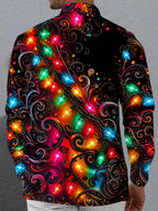 Oceanlyte Men's Christmas Light String And Swirls Print Long Sleeve Shirt with Chest Pocket