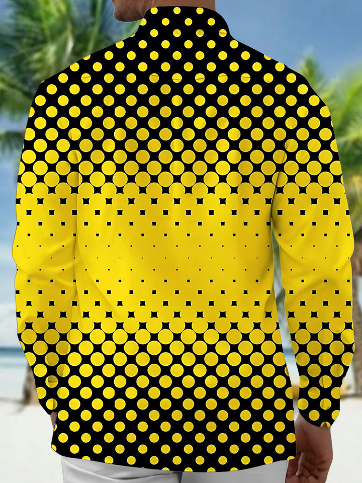 Oceanlyte Men's Geometric Polka Dot Gradient Print Long Sleeve Shirt with Chest Pocket