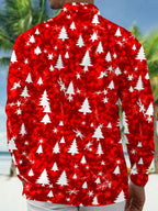 Oceanlyte Men's Printed Christmas Tree Print Snowflake Print Long Sleeve Shirt with Chest Pocket