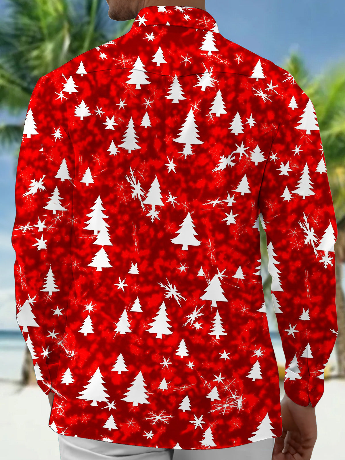 Oceanlyte Men's Printed Christmas Tree Print Snowflake Print Long Sleeve Shirt with Chest Pocket