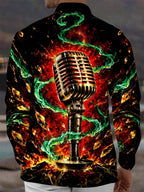 Oceanlyte Men's Long Sleeve Shirt - Vintage Microphone With Green Energy And Gold Crystals Print with Chest Pocket