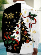 Oceanlyte Men's Christmas Tree With Ornaments And Holly Print Long Sleeve Shirt with Chest Pocket