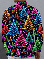 Oceanlyte Men's Graphic Neon Christmas Trees Print Long Sleeve Shirt with Chest Pocket