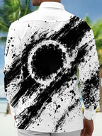 Oceanlyte Men's Abstract Black And White Ink Splatter Print Long Sleeve Shirt with Chest Pocket