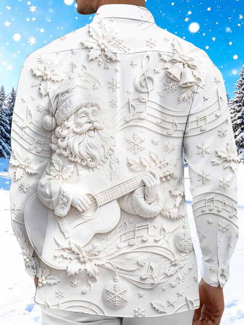 Oceanlyte 3D Relief Santa Claus Music Men's Pocket Long Sleeve Shirts