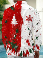 Oceanlyte Men's Long Sleeve Shirt - Christmas Tree And Snowflake With Paint Splatter Print with Chest Pocket