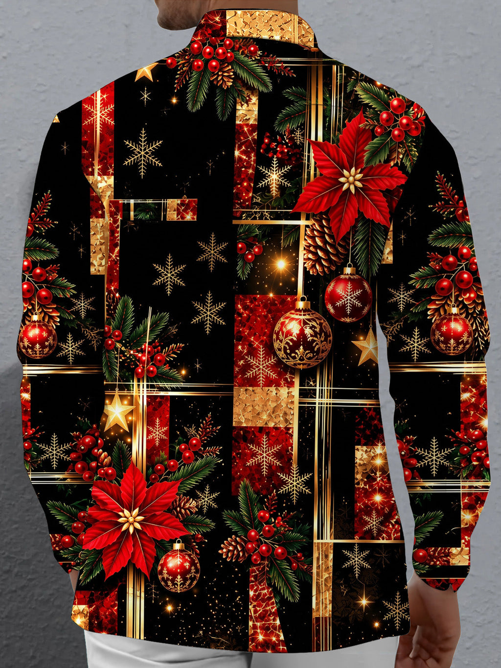 Oceanlyte Men's Printed Christmas Ornaments Print Long Sleeve Shirt with Chest Pocket