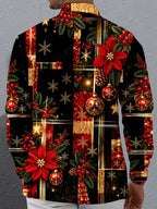 Oceanlyte Men's Printed Christmas Ornaments Print Long Sleeve Shirt with Chest Pocket