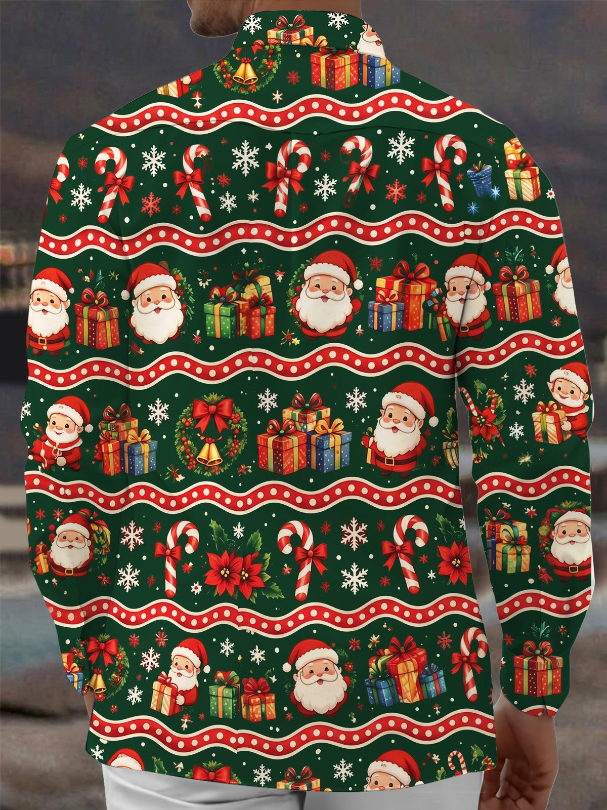 Oceanlyte Men's Printed Santa Claus And Christmas Gifts Print Long Sleeve Shirt with Chest Pocket