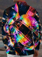 Oceanlyte Men's Long Sleeve Shirt - Colorful Film Strips And Space Background Print with Chest Pocket