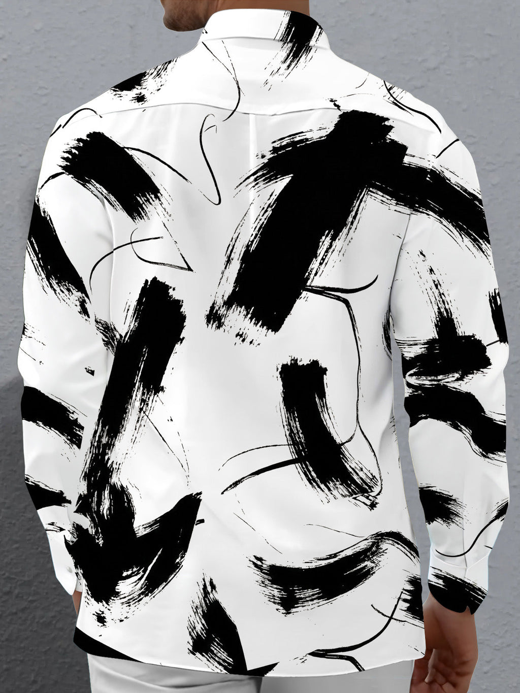 Oceanlyte Men's Printed Abstract Black Brushstrokes Print Long Sleeve Shirt with Chest Pocket