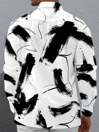 Oceanlyte Men's Printed Abstract Black Brushstrokes Print Long Sleeve Shirt with Chest Pocket