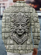 Oceanlyte Mayan Stone Carving Mask Men's Pocket Long Sleeve Shirts