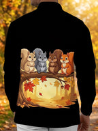 Oceanlyte Men's Long Sleeve Shirt - Autumn Squirrels On Branch With Leaves And Acorns Print with Chest Pocket