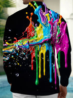 Oceanlyte Men's Colorful Paint Splashes And Drips Print Long Sleeve Shirt with Chest Pocket