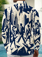 Oceanlyte Men's Printed Geometric City Skyline Print Long Sleeve Shirt with Chest Pocket