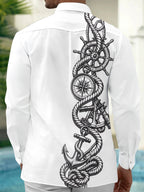 Oceanlyte Men's Nautical Rope And Compass With Anchor Print Long Sleeve Shirt with Chest Pocket