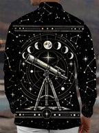Oceanlyte Men's Astronomical Telescope And Moon Phases Print Long Sleeve Shirt with Chest Pocket