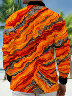 Oceanlyte Men's Abstract Wavy Lava And Rock Pattern Long Sleeve Shirt with Chest Pocket