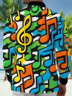 Oceanlyte Men's Graphic 3D Musical Notes And Treble Clef Print Long Sleeve Shirt with Chest Pocket