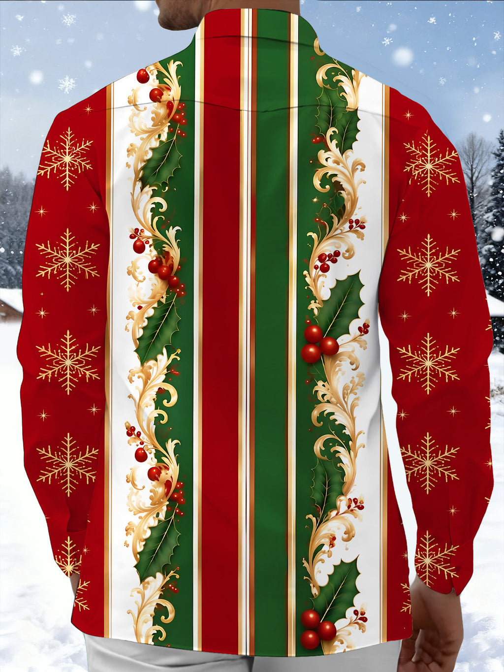 Oceanlyte Men's Printed Christmas Snowflakes Print Long Sleeve Shirt with Chest Pocket