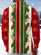 Oceanlyte Men's Printed Christmas Snowflakes Print Long Sleeve Shirt with Chest Pocket