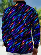 Oceanlyte Men's Striped Neon Geometric Lines Print Long Sleeve Shirt with Chest Pocket