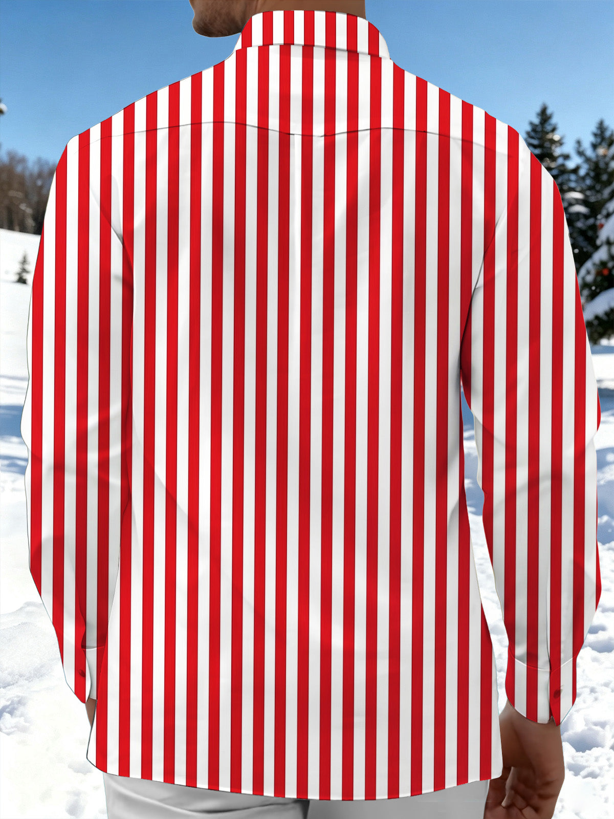 Oceanlyte Men's Striped Candy Cane Print Long Sleeve Shirt with Chest Pocket