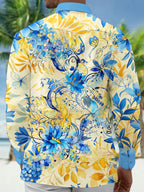 Oceanlyte Men's Blue Watercolor Flowers Print Long Sleeve Shirt with Chest Pocket