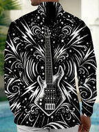 Oceanlyte Men's Bass Guitar With Stars And Lightning Print Long Sleeve Shirt with Chest Pocket