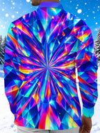 Oceanlyte Men's 3D Colorful Geometric Prism Pattern Long Sleeve Shirt with Chest Pocket