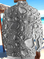 Oceanlyte Men's 3D Water Drop Pattern 3D Water Droplets Print Long Sleeve Shirt with Chest Pocket