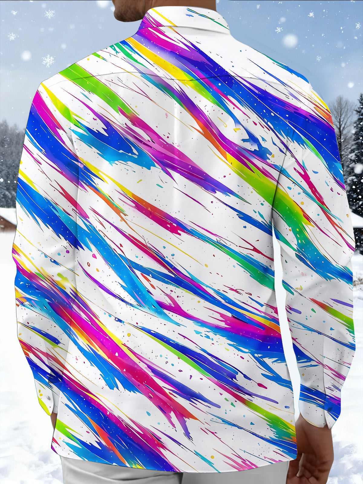 Oceanlyte Men's Tie Dye Rainbow Paint Splatter Print Long Sleeve Shirt with Chest Pocket