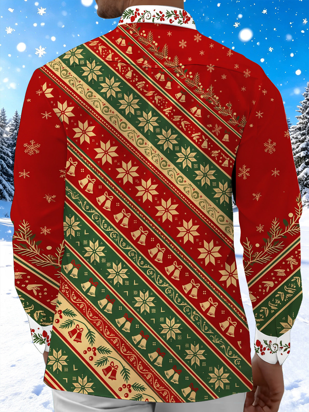 Oceanlyte Men's Striped Christmas Geometric Stripes Print Long Sleeve Shirt with Chest Pocket